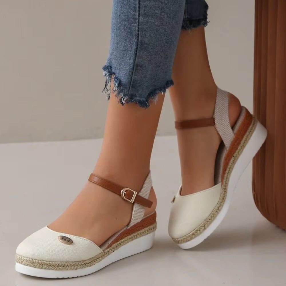 Damen Keilsandalen aus Canvas mit verstellbarem Espadrille-Riemen - Clara