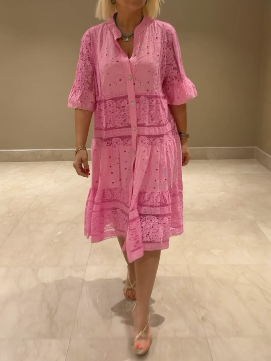 Besticktes Kleid mit Knopfleiste für Frauen - Merker