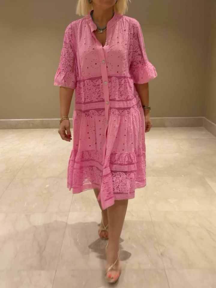 Besticktes Kleid mit Knopfleiste für Frauen - Merker