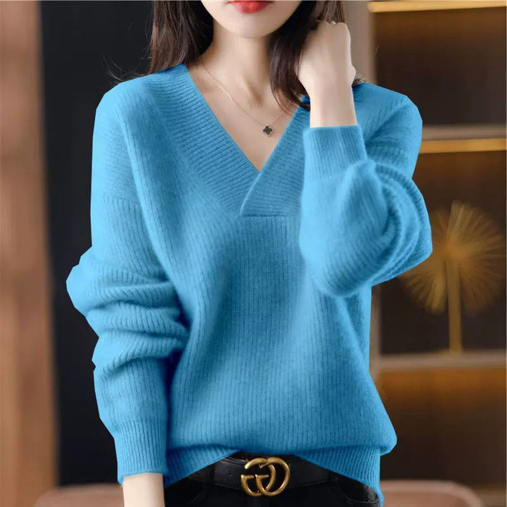 Damen Strickpulli mit V-Ausschnitt in lockerer Passform - Svala