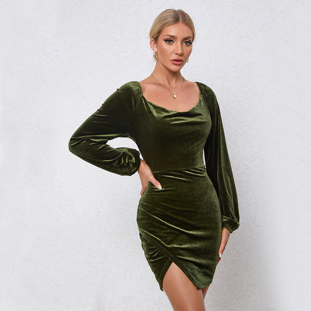 Grünes Kleid mit Samteffekt - Nauwe