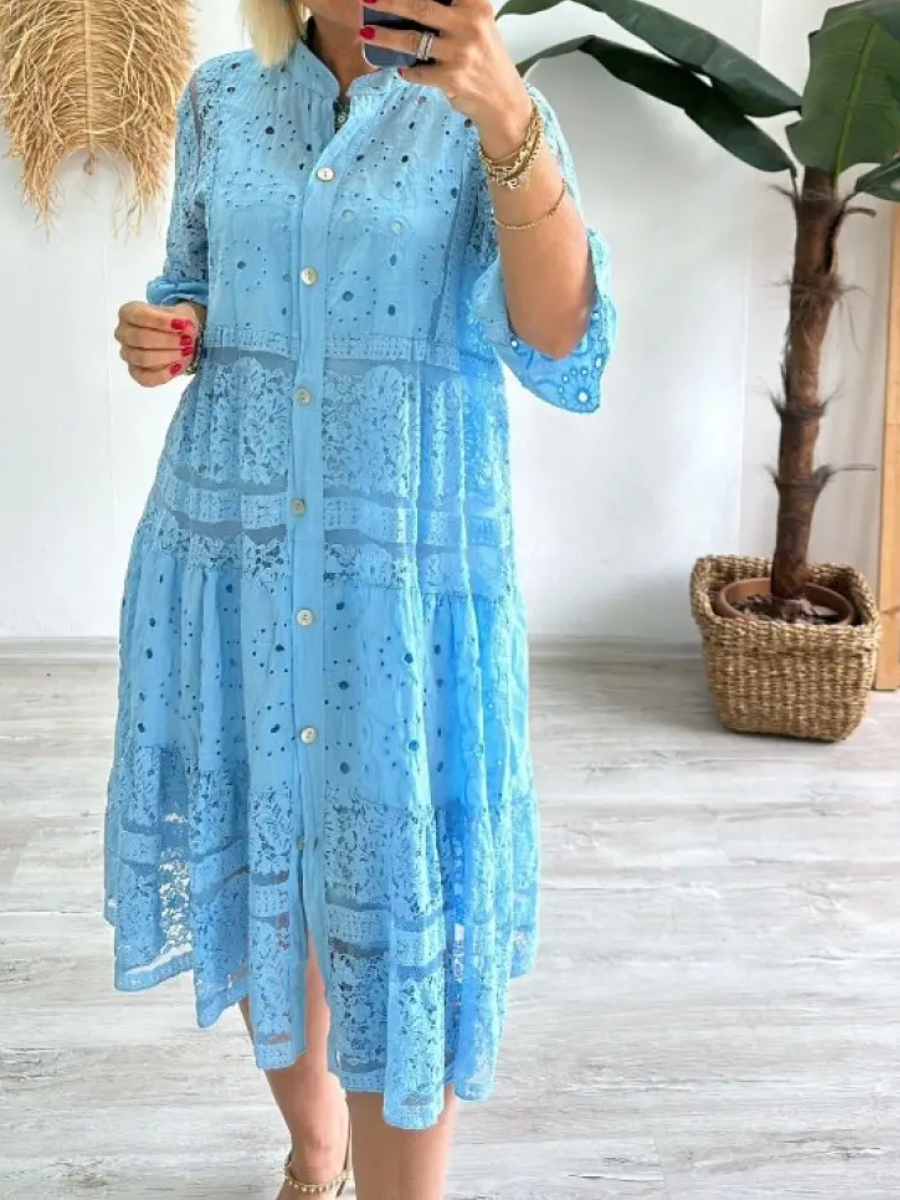 Besticktes Kleid mit Knopfleiste für Frauen - Merker
