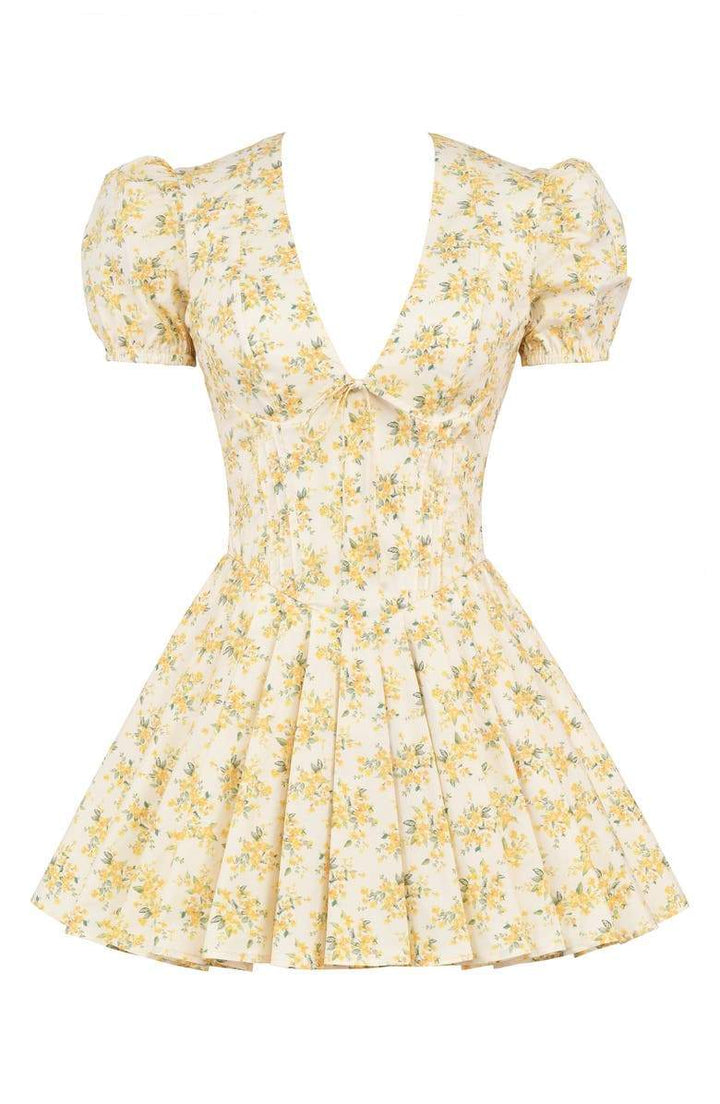 Emily - Korsett-Minikleid mit V-Ausschnitt Blumen-Korsett-Kleid