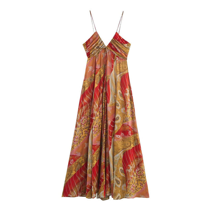 Langes Damenkleid mit dünnen Trägern und V-Ausschnitt - Ragnhild