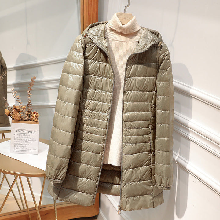 Lange, leichte Damenjacke mit Kapuze - Alva