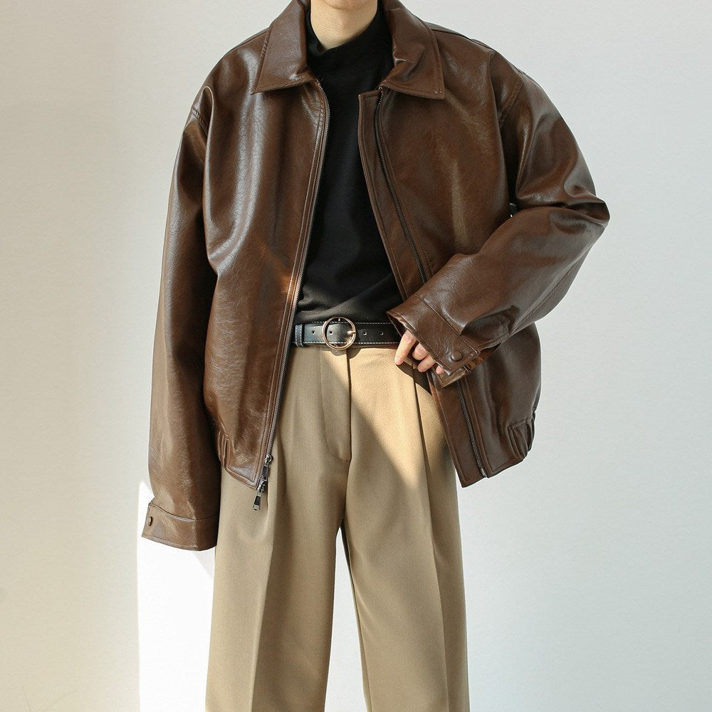 Kurze Herren Lederjacke mit Reißverschluss - Emar