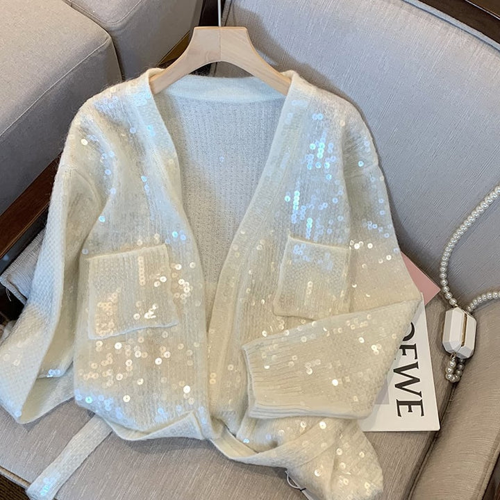 Damen-Pailletten-Strickjacke mit Glanzeffekt - Leyla