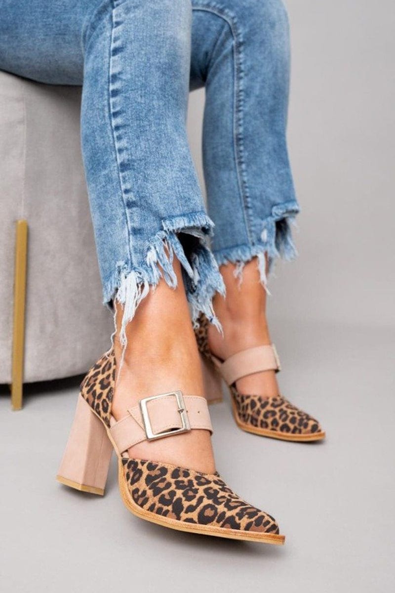 Damen Schuhe mit Blockabsatz und Schnalle mit Leopardenmuster - Virela