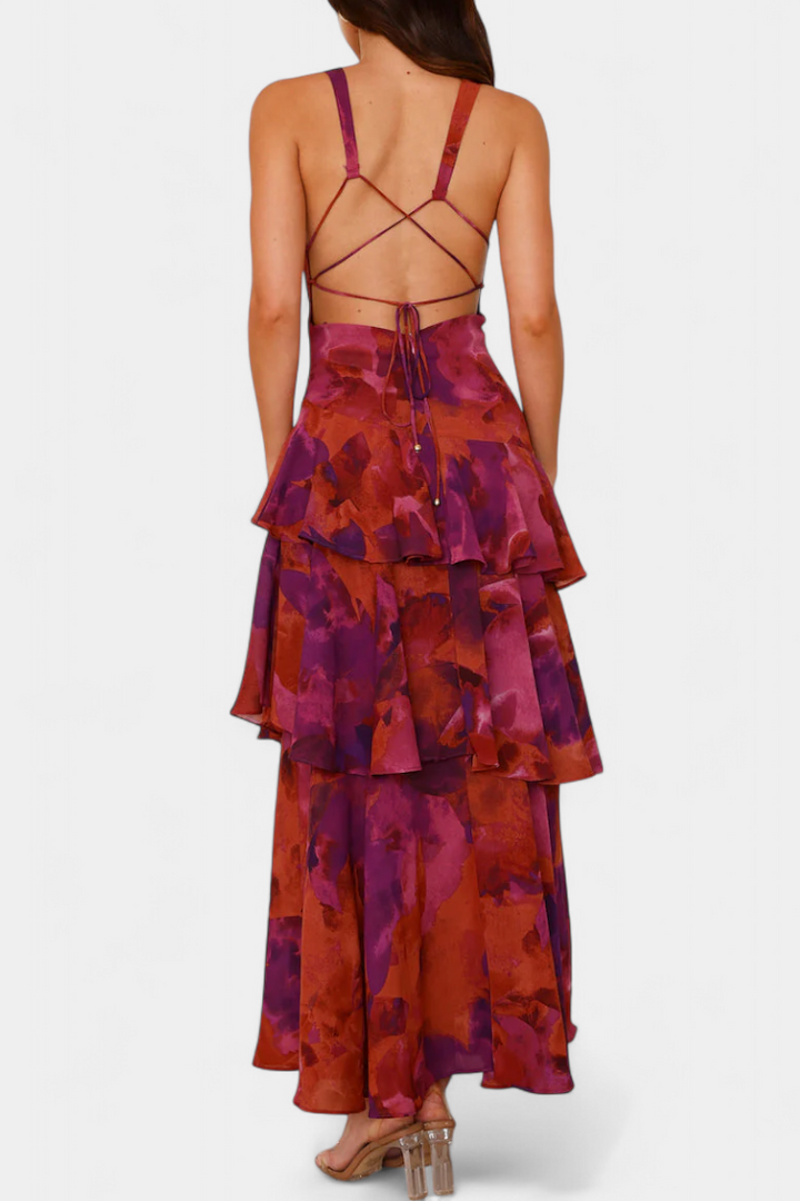 Langes Chiffonkleid mit V-Ausschnitt für Frauen - Domenica