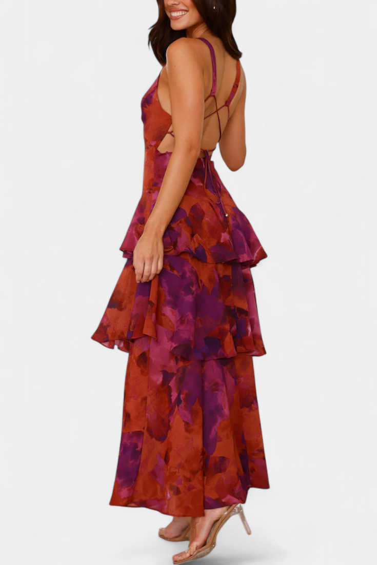 Langes Chiffonkleid mit V-Ausschnitt für Frauen - Domenica