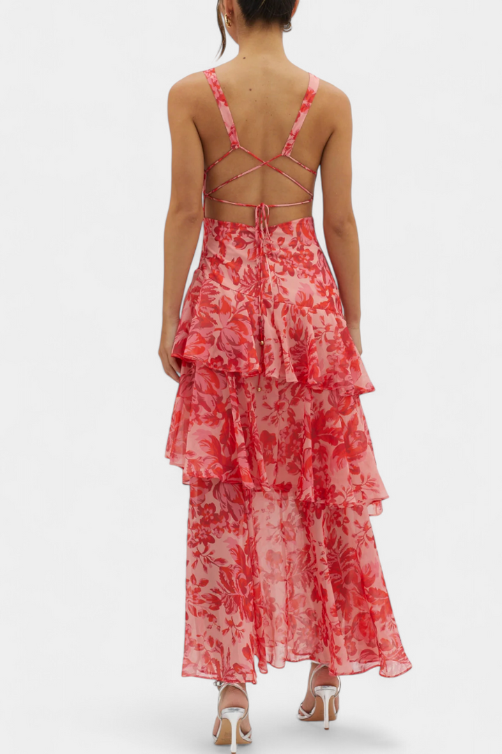 Langes Chiffonkleid mit V-Ausschnitt für Frauen - Domenica