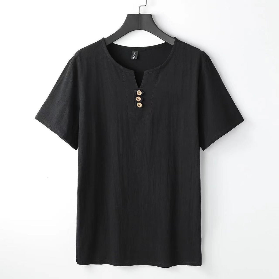 Leinen-T-Shirt mit Button-Down-Ausschnitt - Carter&