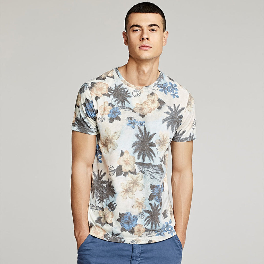 Kurzärmeliges Herren-T-Shirt mit Blumendruck im Freizeitstil - Mateo