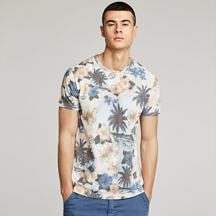 Kurzärmeliges Herren-T-Shirt mit Blumendruck im Freizeitstil - Mateo