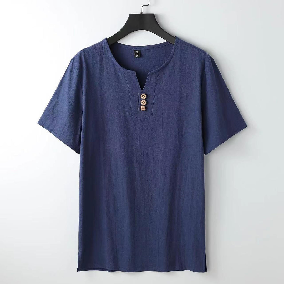 Leinen-T-Shirt mit Button-Down-Ausschnitt - Carter&