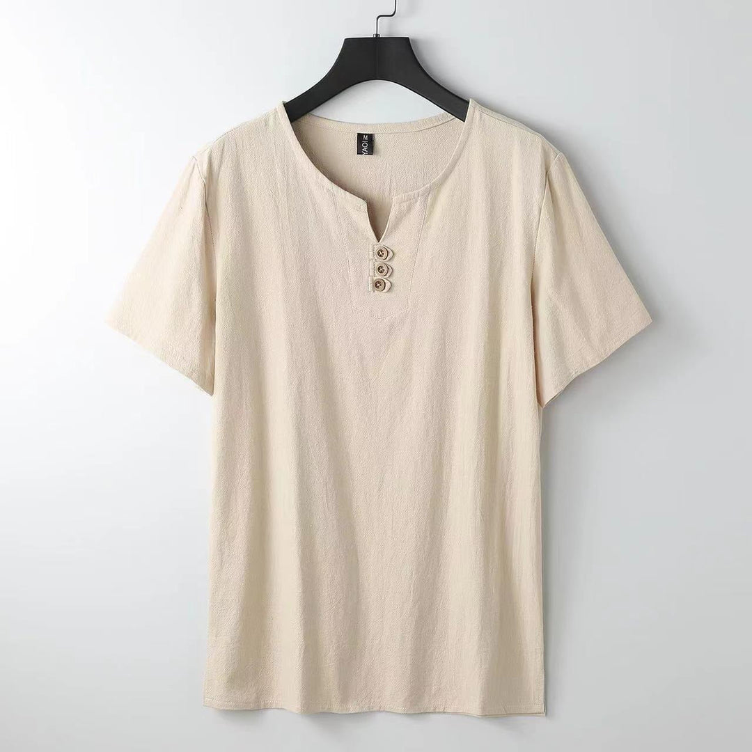 Leinen-T-Shirt mit Button-Down-Ausschnitt - Carter&