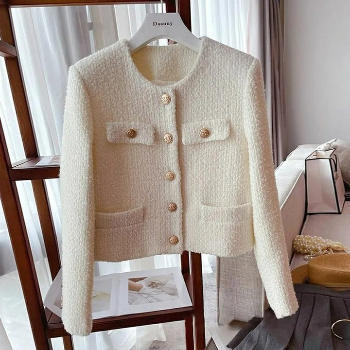 Damen Kurzblazer Bouclé Schmuckknöpfe elegant - Noelle