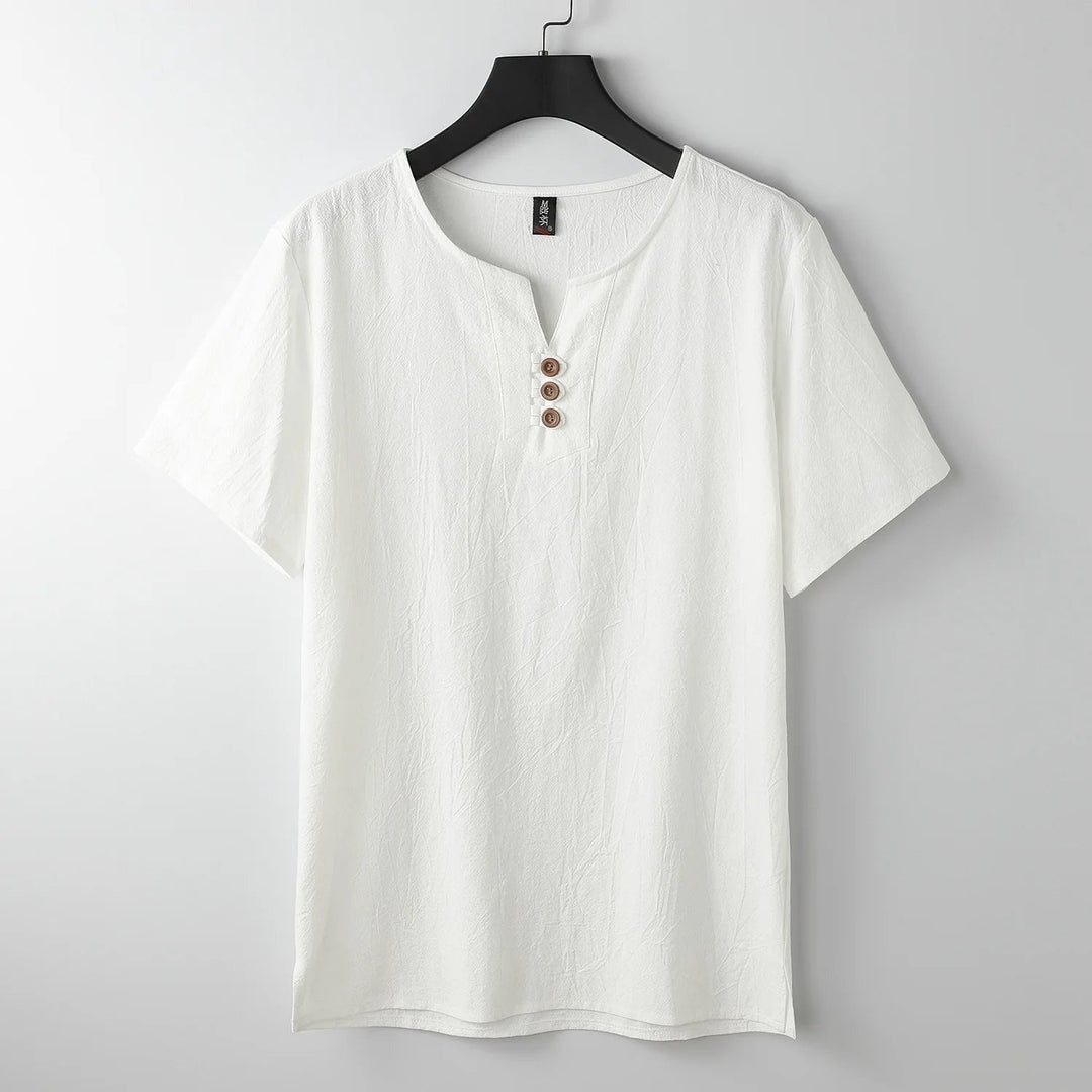 Leinen-T-Shirt mit Button-Down-Ausschnitt - Carter&