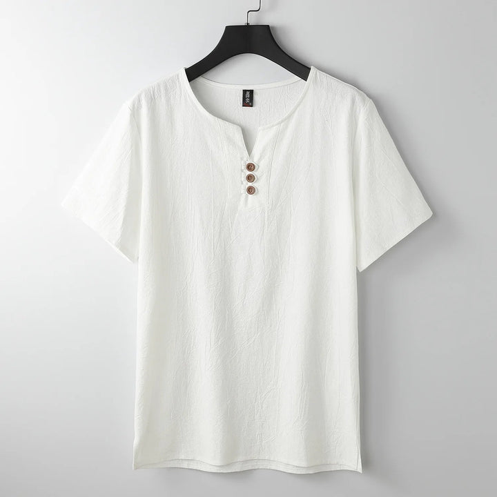 Leinen-T-Shirt mit Button-Down-Ausschnitt - Carter&