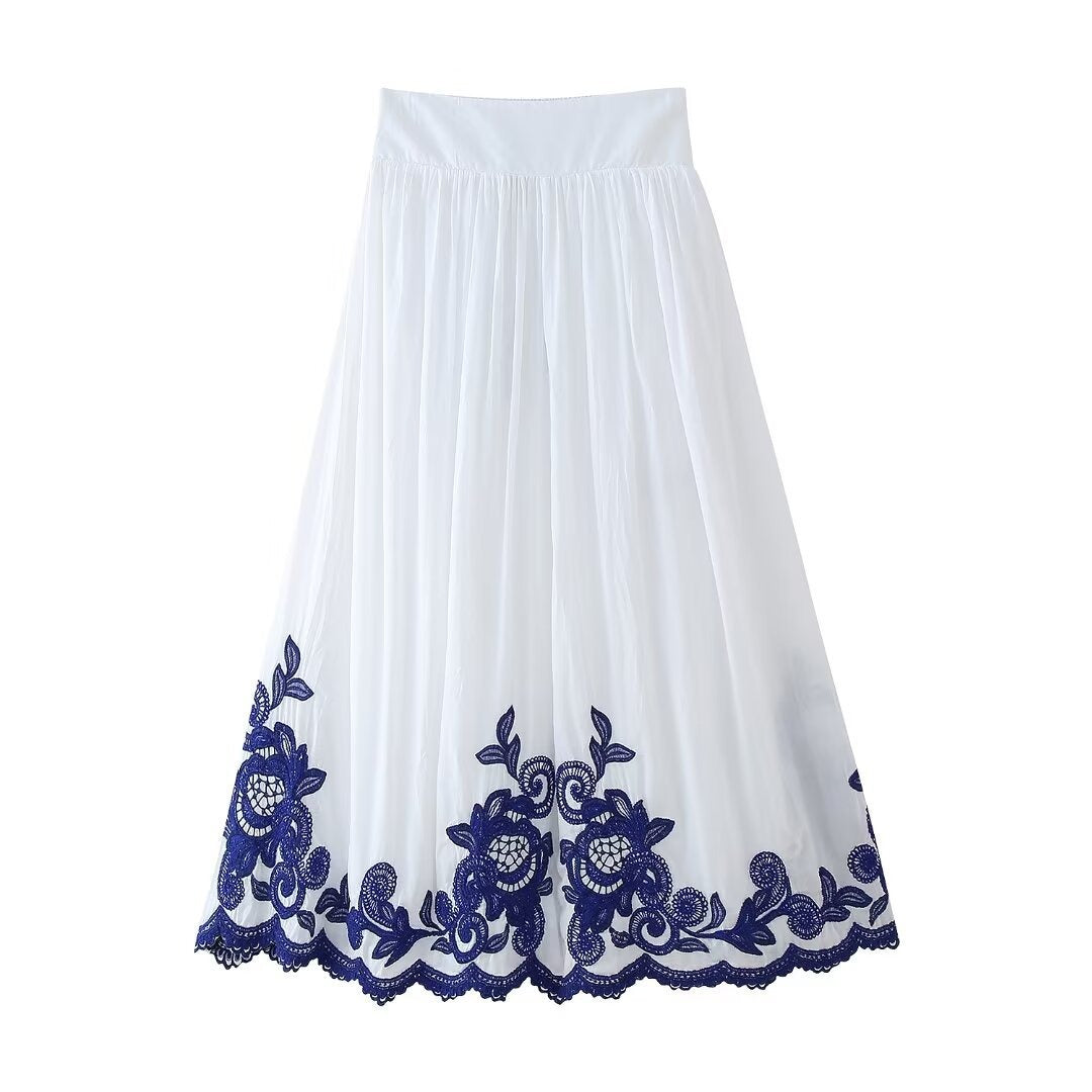 Damenset mit blumenbestickter Bluse und Rock im Bohème-Stil - Alondra