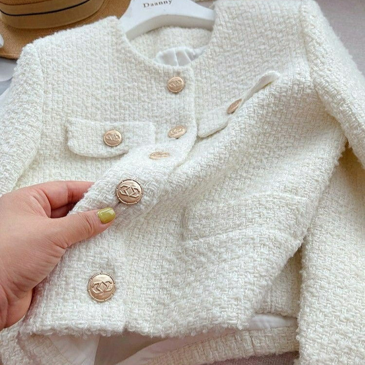 Damen Kurzblazer Bouclé Schmuckknöpfe elegant - Noelle