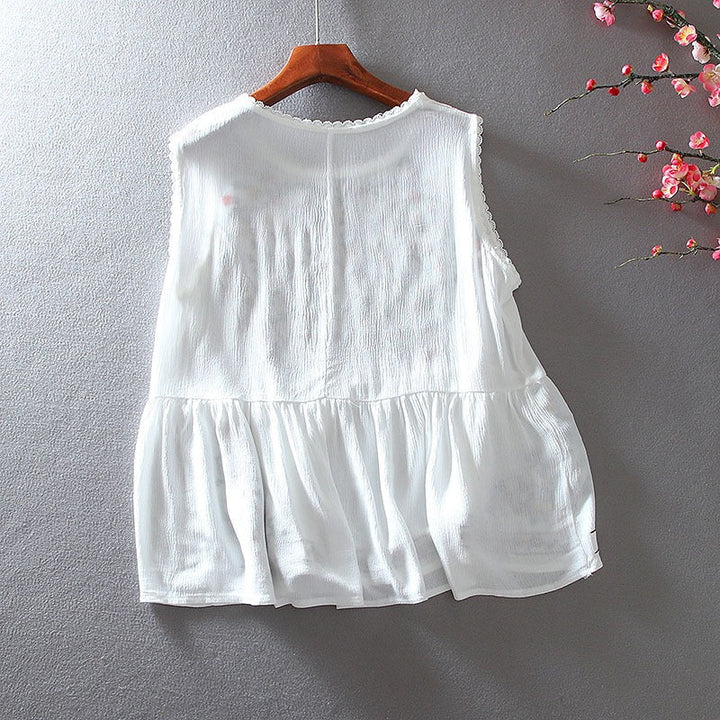 Ärmellose Bluse mit Blumenstickerei im Bohème-Stil - Alondra