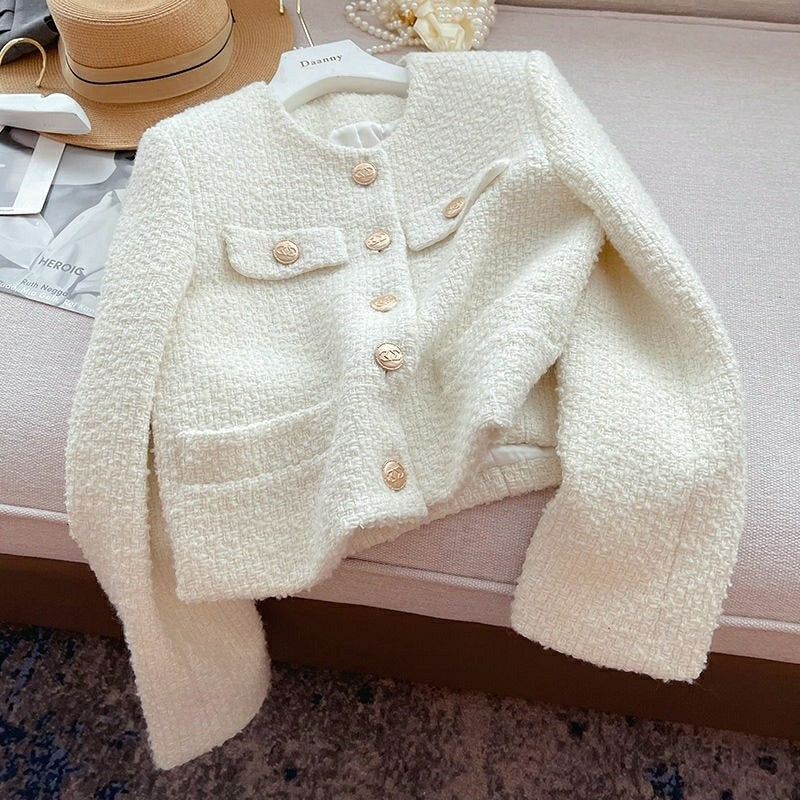 Damen Kurzblazer Bouclé Schmuckknöpfe elegant - Noelle