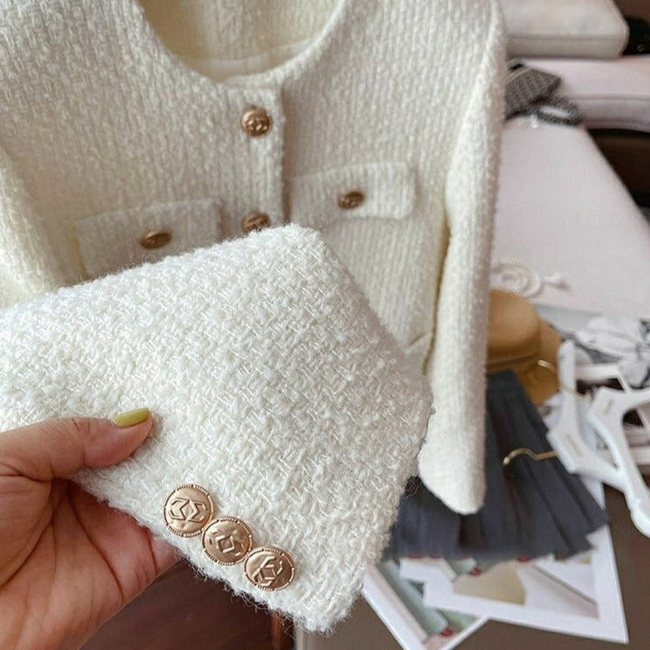 Damen Kurzblazer Bouclé Schmuckknöpfe elegant - Noelle