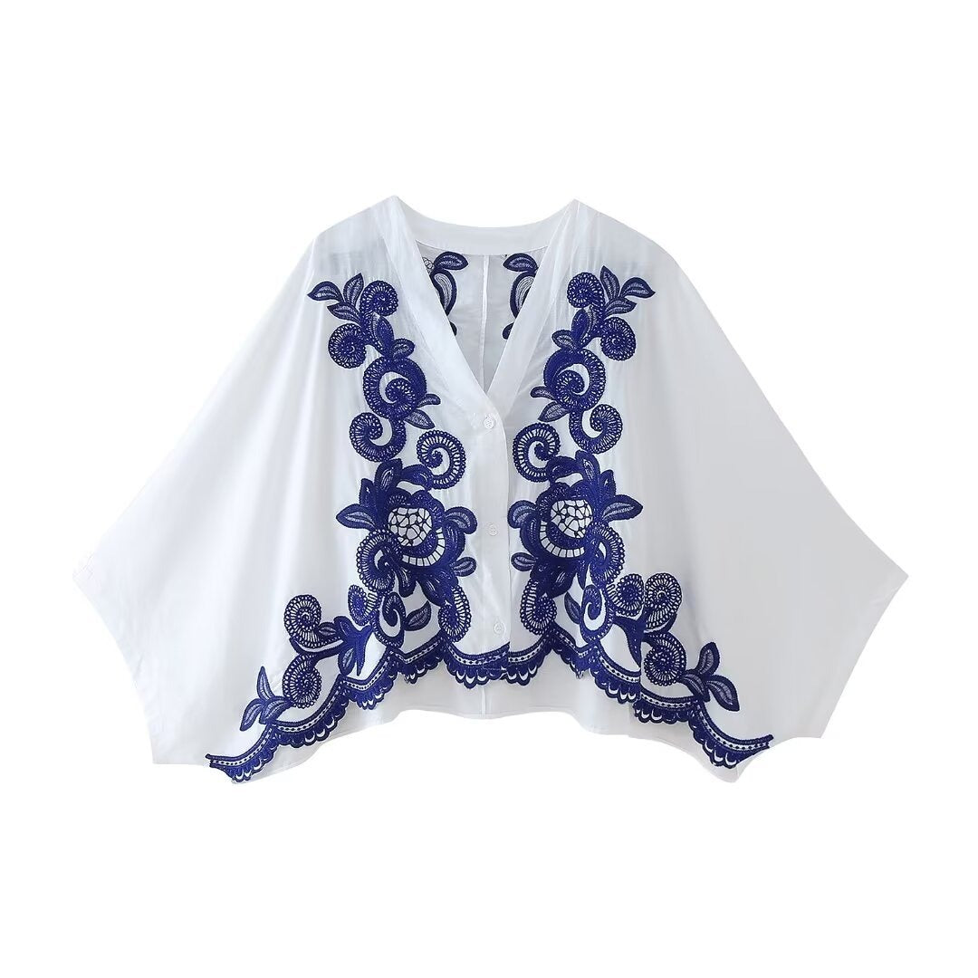 Damenset mit blumenbestickter Bluse und Rock im Bohème-Stil - Alondra