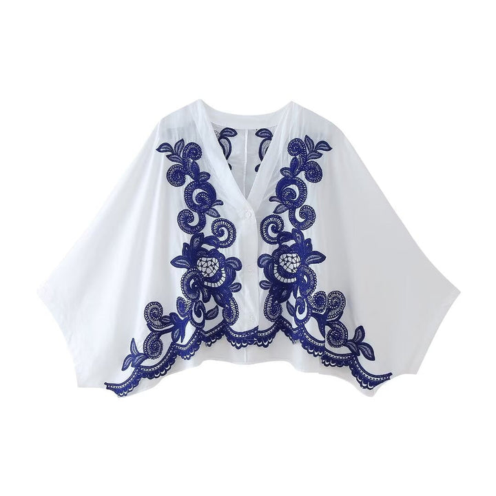 Damenset mit blumenbestickter Bluse und Rock im Bohème-Stil - Alondra