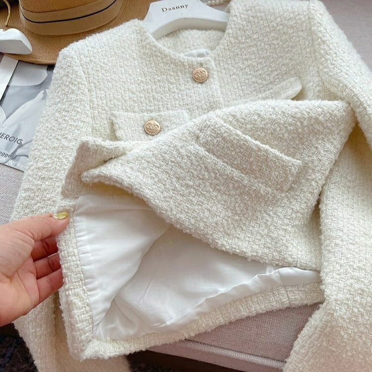 Damen Kurzblazer Bouclé Schmuckknöpfe elegant - Noelle