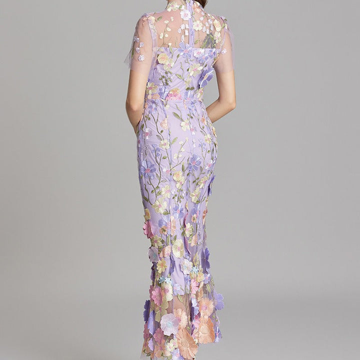 Besticktes florales langes Kleid Frau - Fiorella