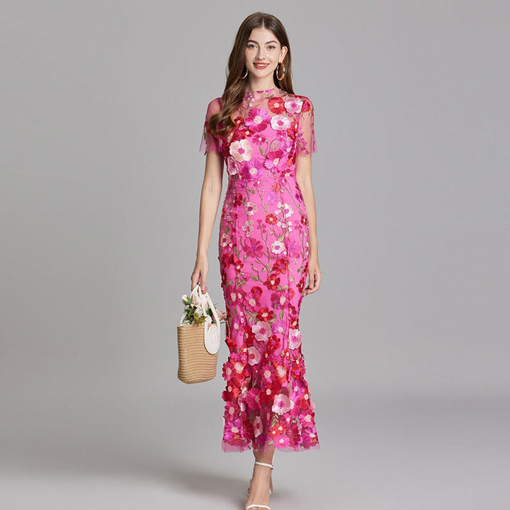 Besticktes florales langes Kleid Frau - Fiorella
