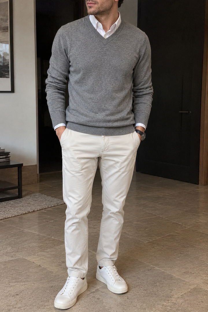 Herren-Strickpullover mit V-Ausschnitt und langen Ärmeln – Orsino