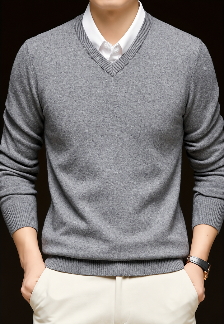 Herren-Strickpullover mit V-Ausschnitt und langen Ärmeln – Orsino