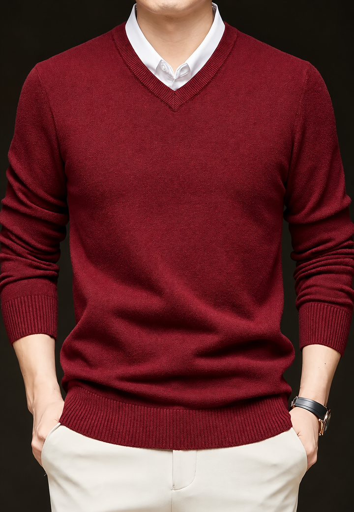 Herren-Strickpullover mit V-Ausschnitt und langen Ärmeln – Orsino