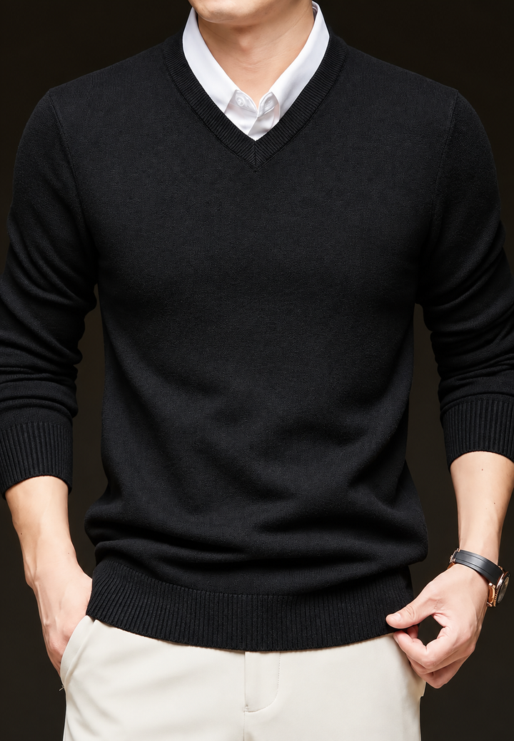 Herren-Strickpullover mit V-Ausschnitt und langen Ärmeln – Orsino