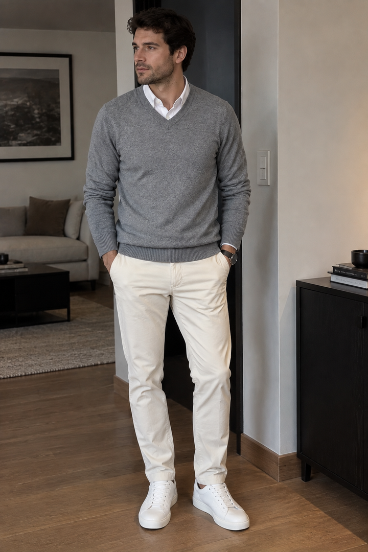Herren-Strickpullover mit V-Ausschnitt und langen Ärmeln – Orsino