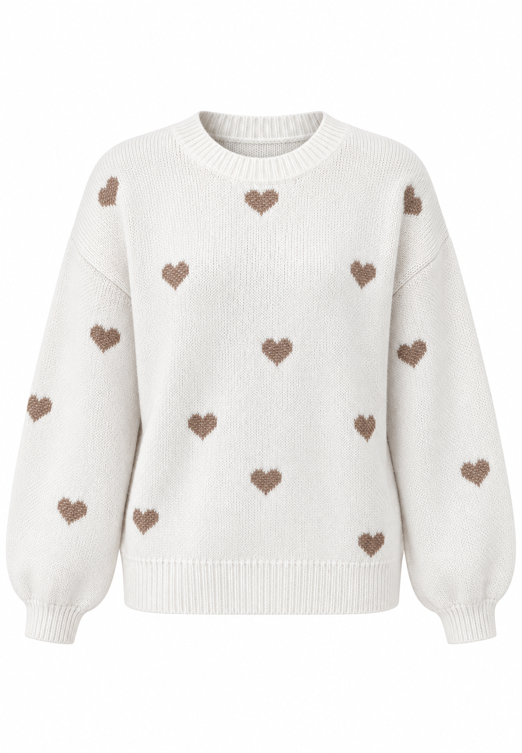 Damen-Strickpullover mit gestickten Herzen und Rundhalsausschnitt - Candela