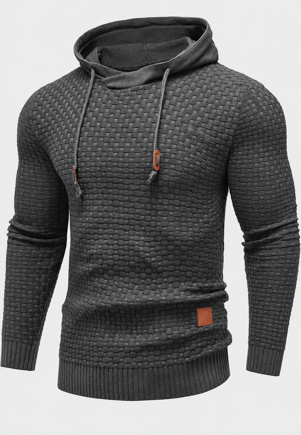 Herrenpullover mit Kapuze, strukturierter Strick und Kordelzug – Ronan
