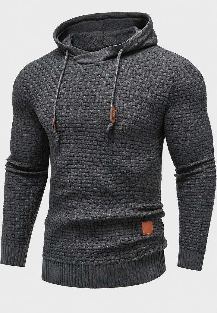 Herrenpullover mit Kapuze, strukturierter Strick und Kordelzug – Ronan