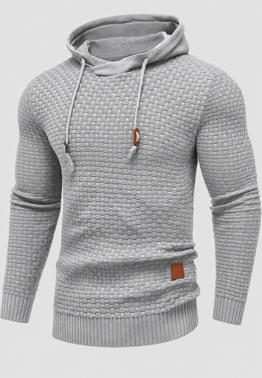 Herrenpullover mit Kapuze, strukturierter Strick und Kordelzug – Ronan