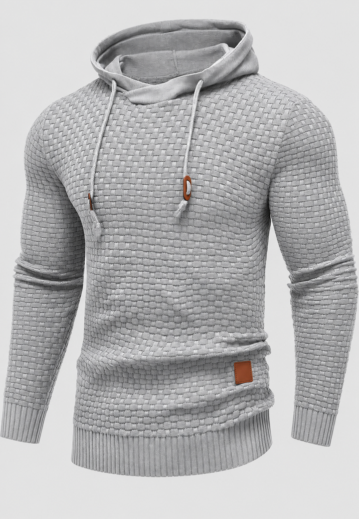Herrenpullover mit Kapuze, strukturierter Strick und Kordelzug – Ronan
