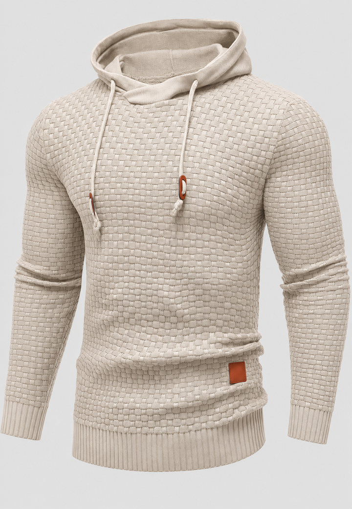 Herrenpullover mit Kapuze, strukturierter Strick und Kordelzug – Ronan