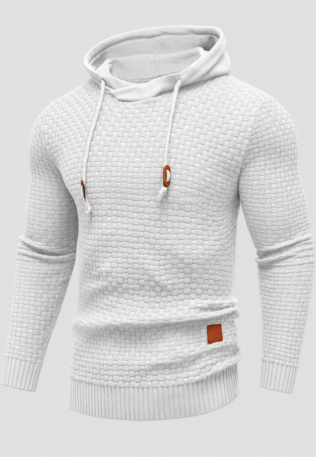 Herrenpullover mit Kapuze, strukturierter Strick und Kordelzug – Ronan