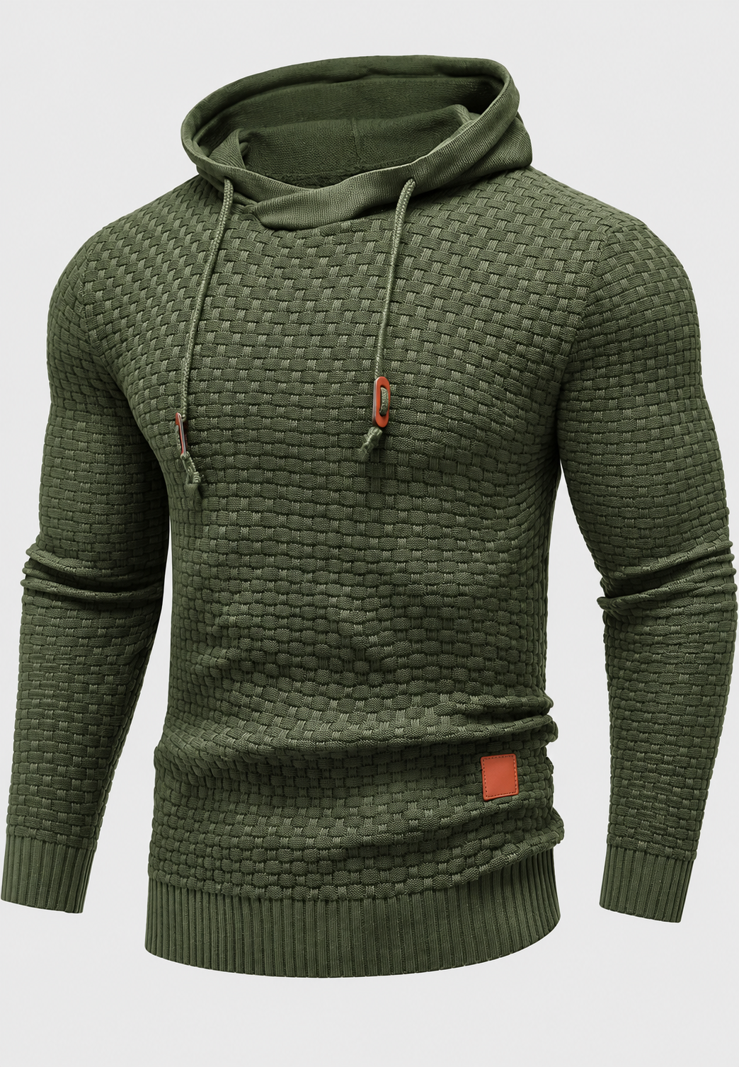 Herrenpullover mit Kapuze, strukturierter Strick und Kordelzug – Ronan