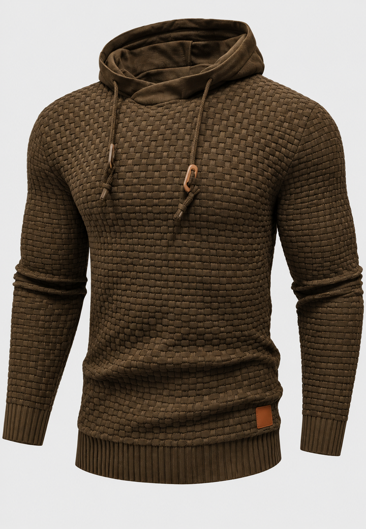 Herrenpullover mit Kapuze, strukturierter Strick und Kordelzug – Ronan