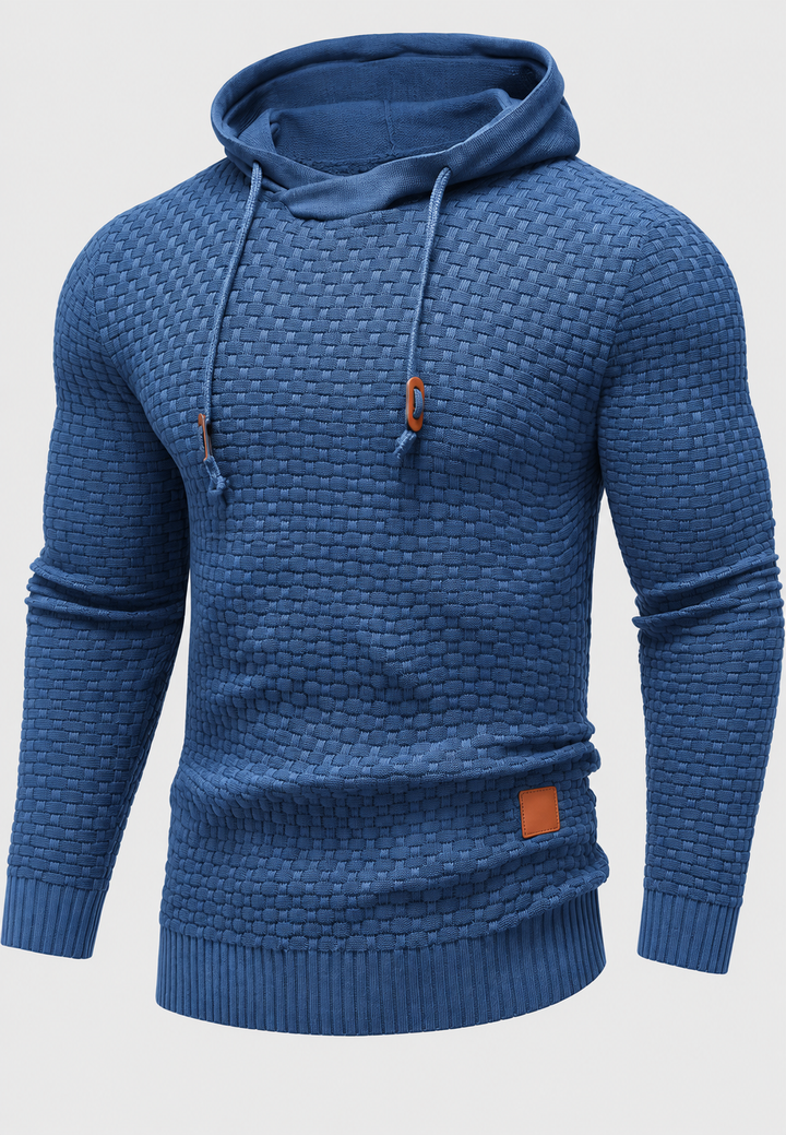 Herrenpullover mit Kapuze, strukturierter Strick und Kordelzug – Ronan