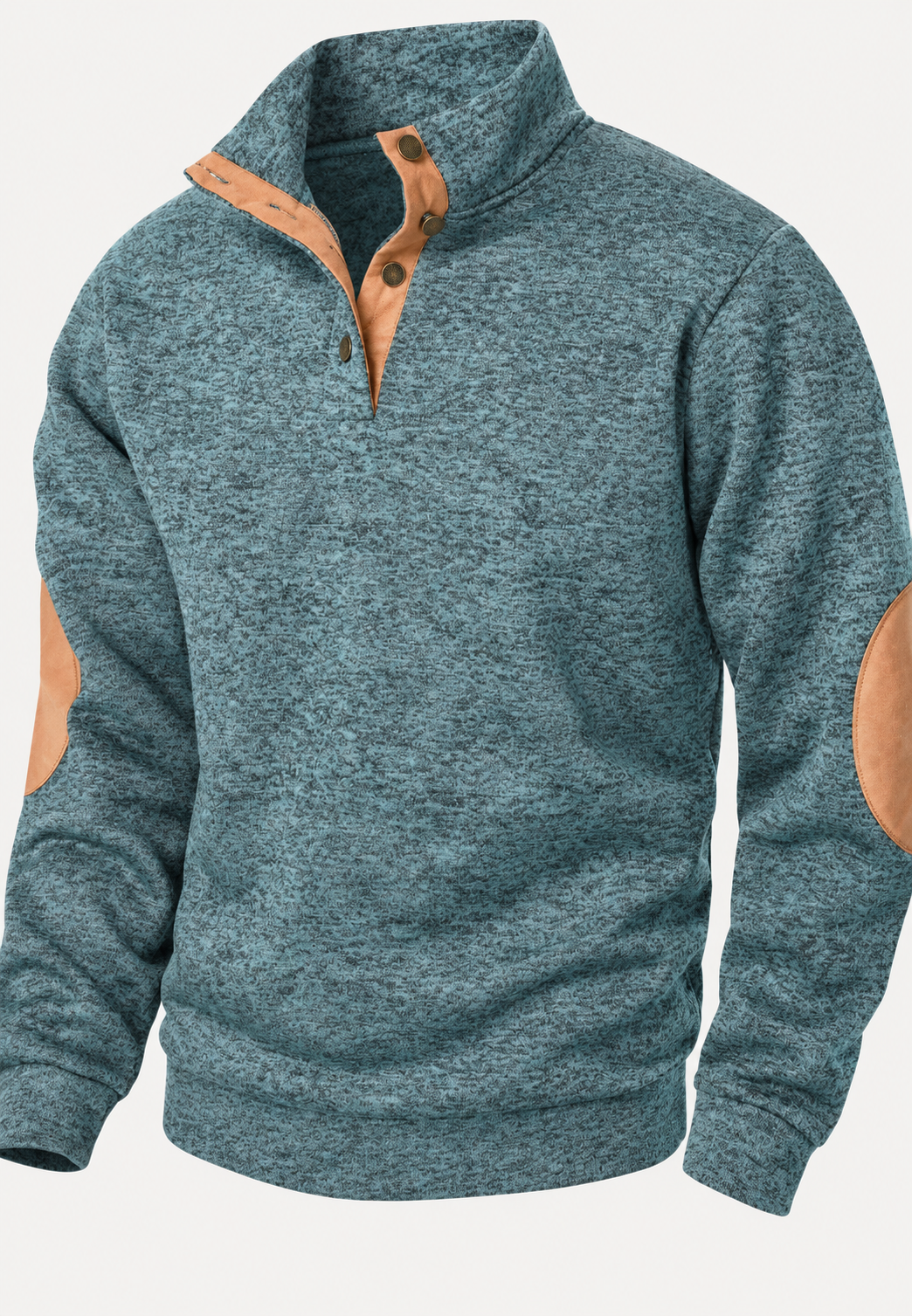 Herrenpullover mit Rollkragen, Knöpfen und kontrastfarbenen Ellbogenpatches – Thorben