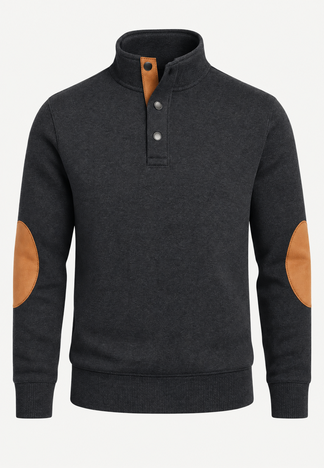 Herrenpullover mit Rollkragen, Knöpfen und kontrastfarbenen Ellbogenpatches – Thorben